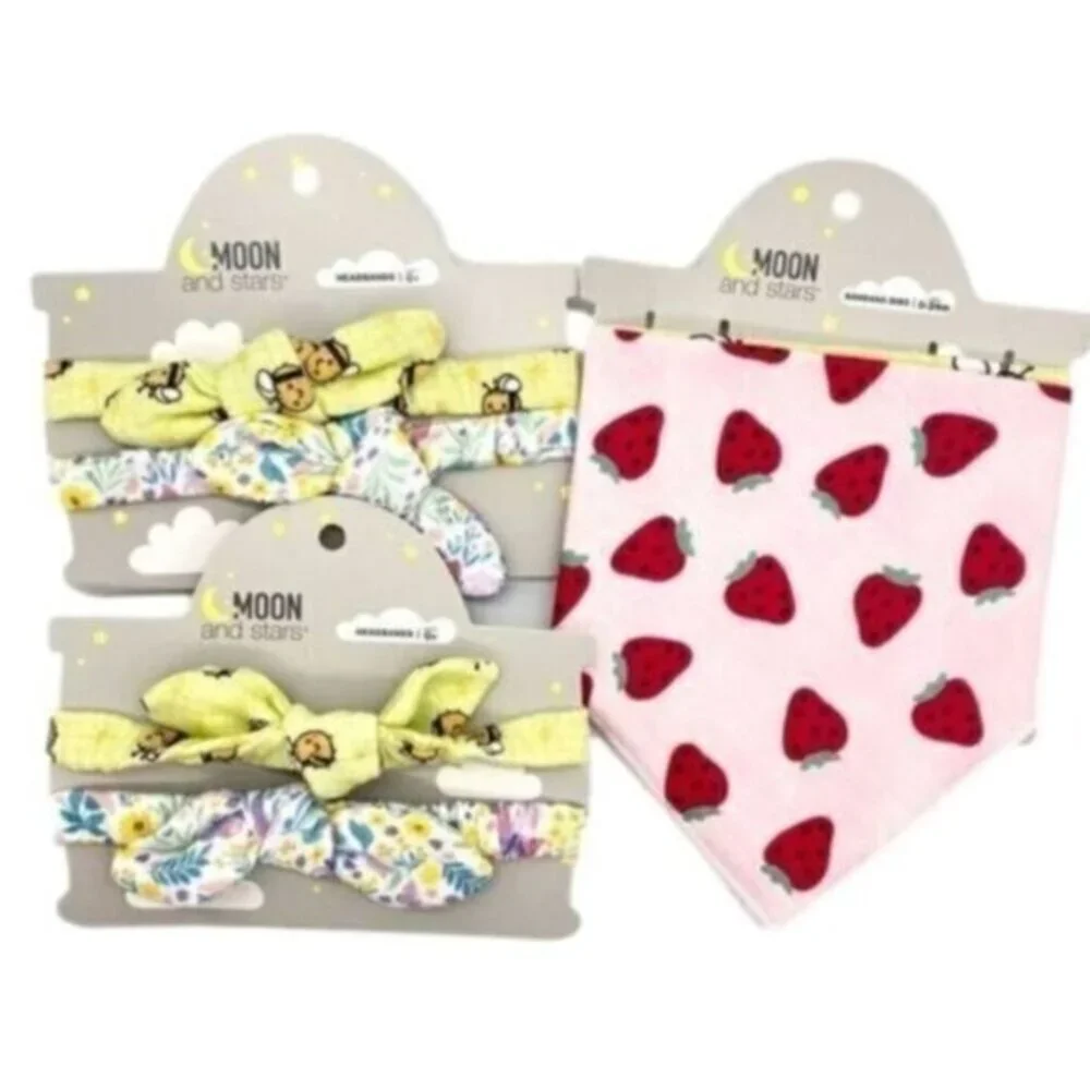 Moon & Stars Baby Bibs Headband Set New